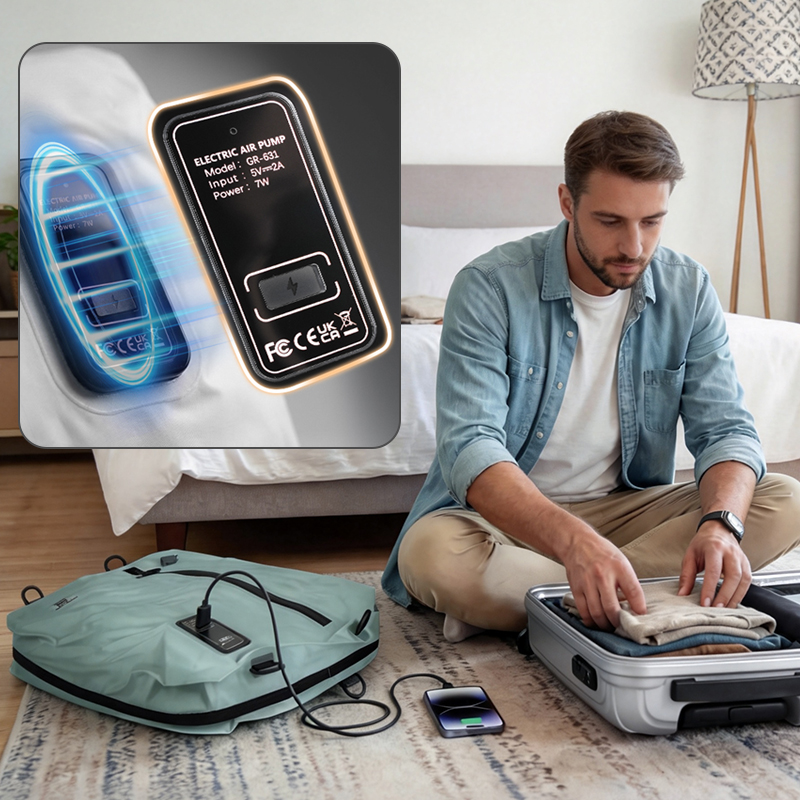 Travel Vacuum Bag with Built-in Type-C Pump